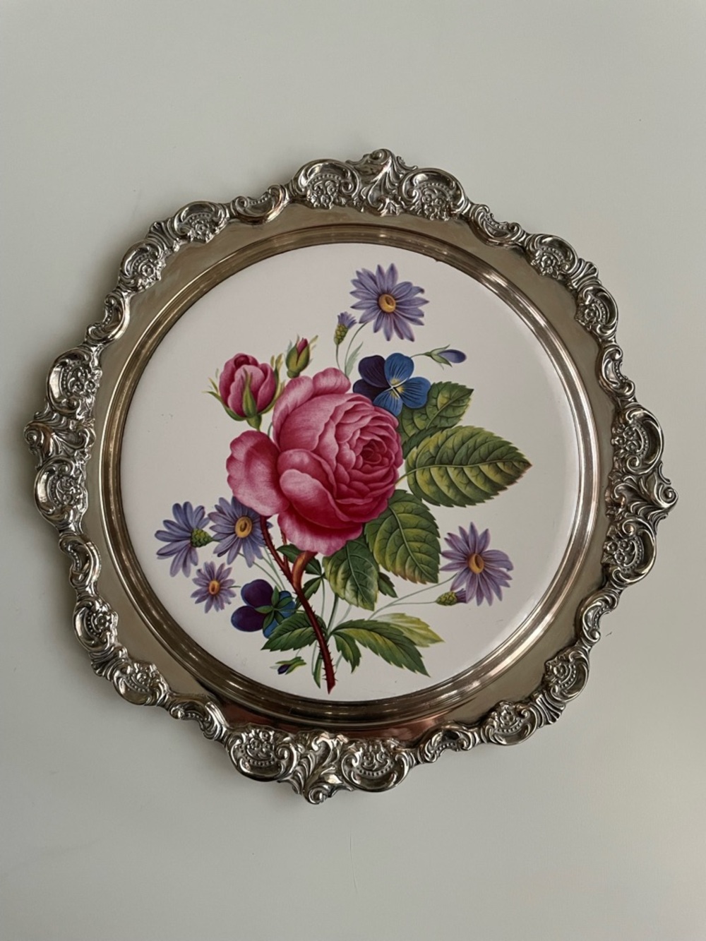 Baroque by Wallace 245 Silver Plated 8.5” Floral Trivet Warming Tray Vintage